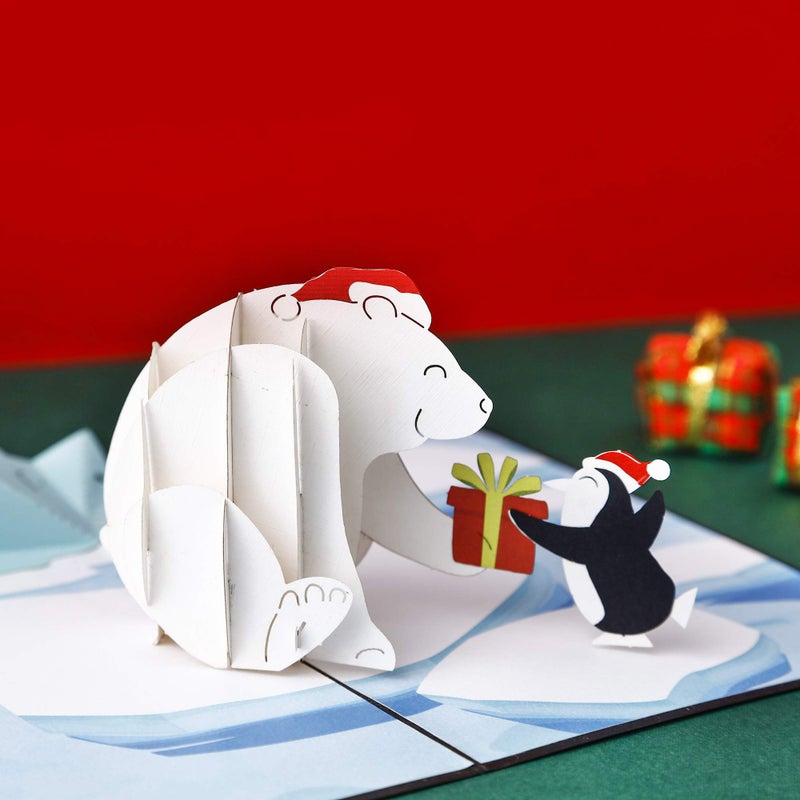 Liif Polar Bear Penguin 3D Greeting Pop Up Christmas Card, Merry Christmas Cards For Kids, Holiday Card, Xmas Card, Gift, Christmas Thank You Cards, Funny, Unique, Animal, Ocean - Image 3